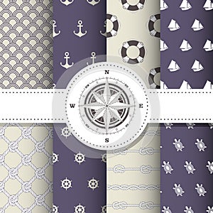Marine and nautical backgrounds - set of sea patterns