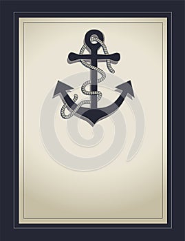 Marine nautical card old paper template blank with anchor and rope