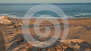 Marine neighbourhood ocean coast at summer. Drone panorama cozy beach complex