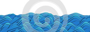 Marine pattern with stylized blue waves on a light background. Water Wave abstract design. Sea waves sketch pattern. Ocean paper