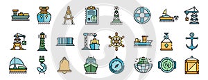 Marine port icons set vector flat