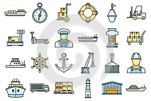 Marine port transport icons set vector color