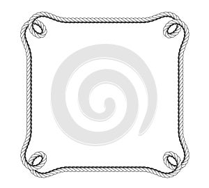 Marine rope frame with loops in corners, square nautical frame with rope border