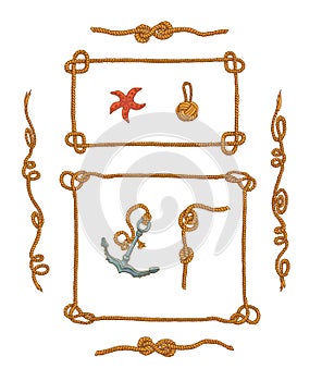 Rope frames and rope knots isolated vector Set