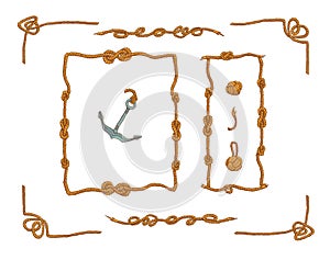 Rope frames and rope knots isolated vector Set