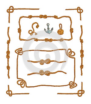 Rope frames and rope knots isolated vector Set