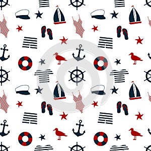 Marine seamless background. icon set