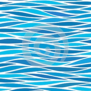 Marine seamless pattern with stylized blue waves on a light back