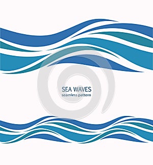 Marine seamless pattern with stylized blue waves on a light back