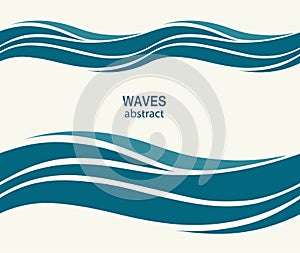 Marine seamless pattern with stylized blue waves on a light back