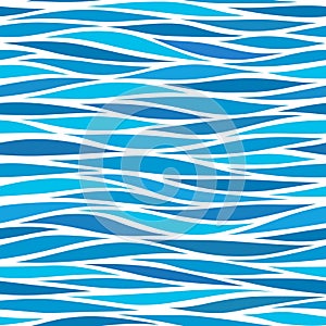 Marine seamless pattern with stylized blue waves on a light back photo
