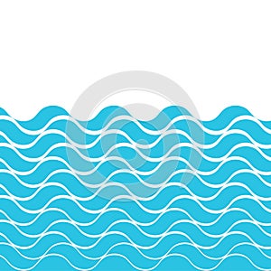 Marine seamless pattern with stylized blue waves on a light background. Water Wave sea ocean abstract vector design art