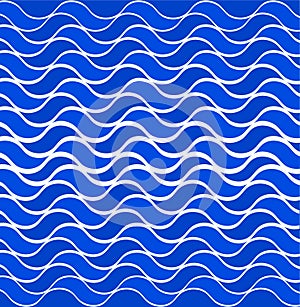 Marine seamless pattern with stylized blue waves on a light background. Water Wave sea ocean abstract vector design art