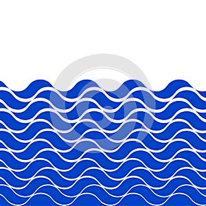 Marine seamless pattern with stylized blue waves on a light background. Water Wave sea ocean abstract vector design art