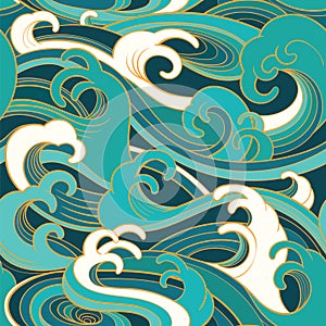 Marine seamless pattern with water waves