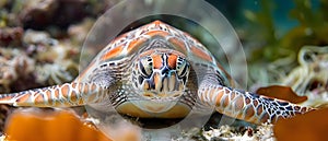 Marine Serenity: A Turtle\'s Voyage. Concept Underwater Exploration, Coral Reefs, Sea Creature