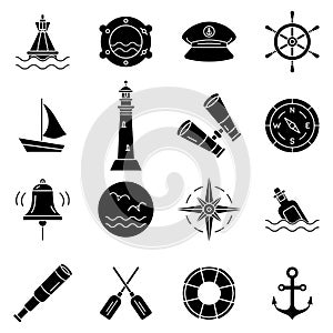 Marine set of simple silhouette flat icons