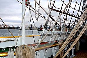 Marine Ship-School MIRCEA. Constanta harbor at Black Sea. Mast.