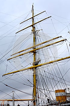 Marine Ship-School MIRCEA. Constanta harbor at Black Sea. Mast.