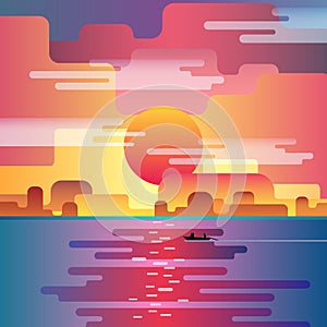 Marine sunset landscape.