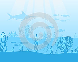 Marine theme, background with fish and algae cartoon vector illustration