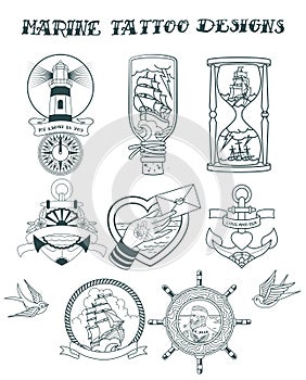Marine Traditional Tattoo Design Set