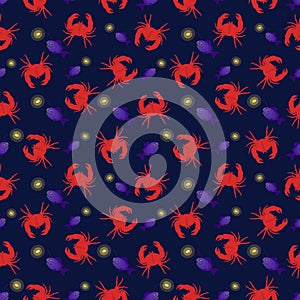 Marine vector pattern with crabs and angler fish