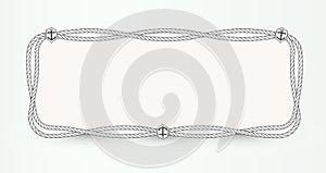 Marine vector Poster background concept. Horizontal banner template design with nautical rope outline and anchor emblem