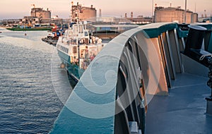 Marine vessel is morred starboard side alongside berth