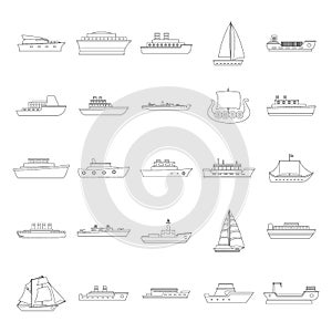 Marine vessels types icons set, outline style