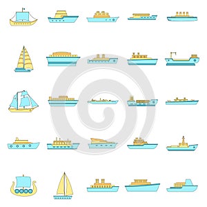 Marine vessels types icons set vector color