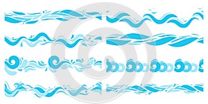 Marine waves. Sea water wave, swim pattern and horizontal divider ocean patterns vector illustration