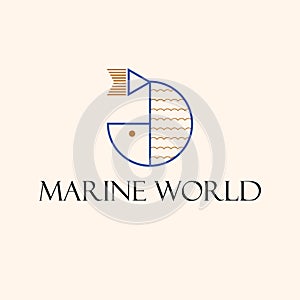 Marine world vector logo design. Abstract geometric fish logotype.