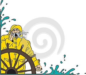 Mariner and Ship`s Wheel Border Vector Illustration