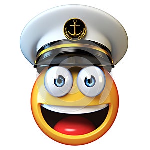 Marines hat emoji isolated on white background, admiral emoticon wearing navy cap 3d rendering