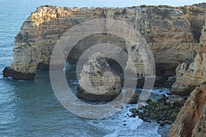 Marinha beach with its beautiful cliffs scenery in Lagoa