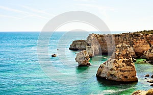 Marinha beach - one of the most famous beaches of Portugal, on the Atlantic coast in Lagoa, Algarve