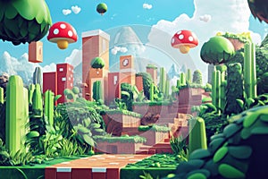 Mario\'s Fun Adventure. Playful retro gaming concept photo