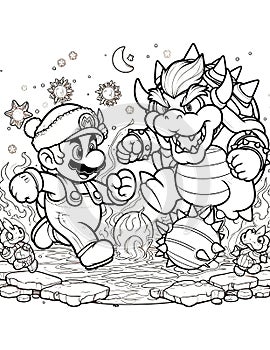 Mario vs. Bowser: Lava Bridge Battle - Coloring Page Showdown