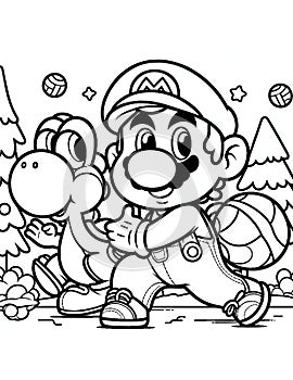 Mario and Yoshi\'s Athletic Adventures: Coloring Page