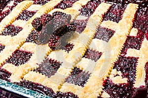 Marionberry cobbler with crossed crust