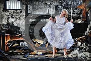 Marionette woman in ruins