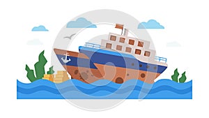 Maritime Cargo Ship in Stormy Seas Icon, vector design Generative AI