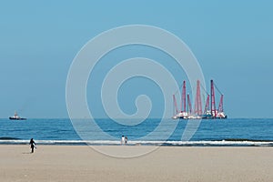 Maritime heavy industry construction barge off dutch coast