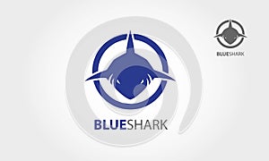 Blue Shark Vector Logo Template.