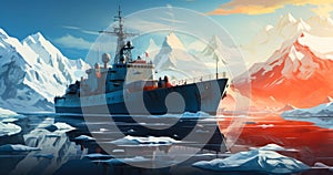 Maritime Mission - Navy Vessel on Arctic Waters Journey