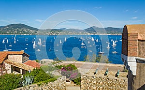 Maritime museum at old fort above the Saint-Tropez town and yacht anchorage view