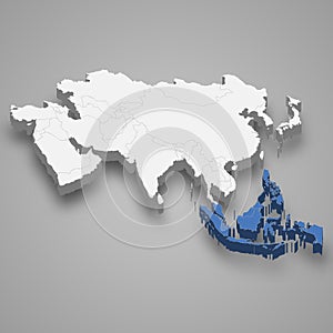Maritime Southeast Asia location within Asia 3d map