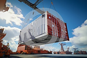 Maritime transport Crane operation loads cargo container onto a ship