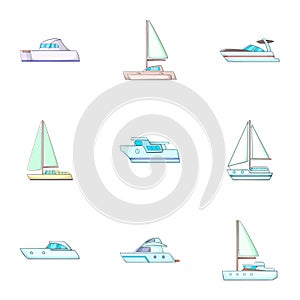 Maritime transport icons set, cartoon style